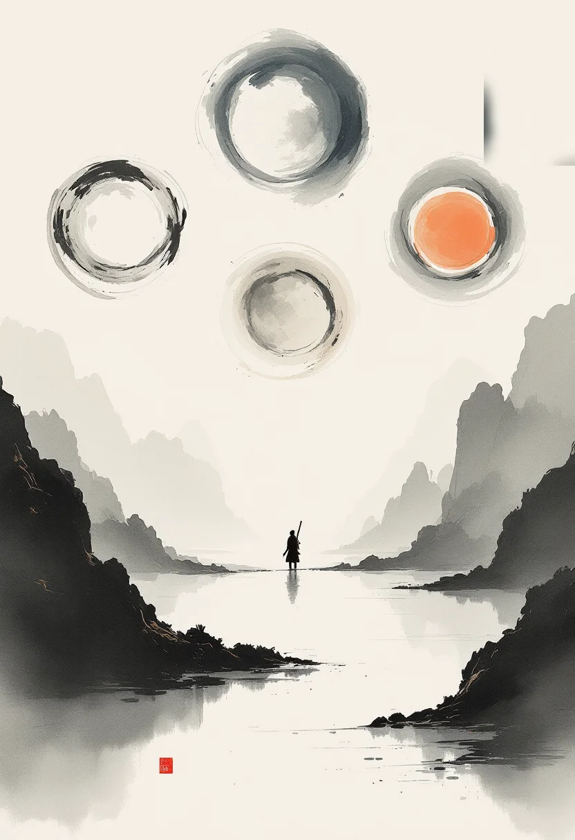 Cover of The Five Rings — a samurai illustration in muted ink tones